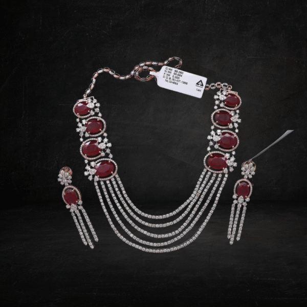 Diamond Multi Layered Necklace With Red Stone