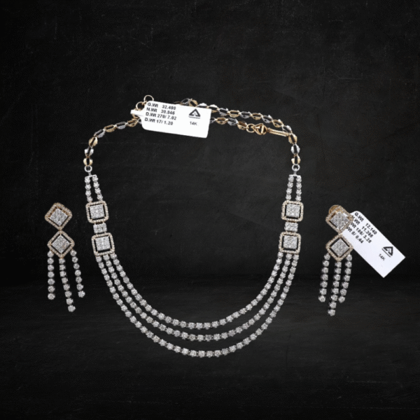 Diamond Three Layered Necklace With White Diamonds